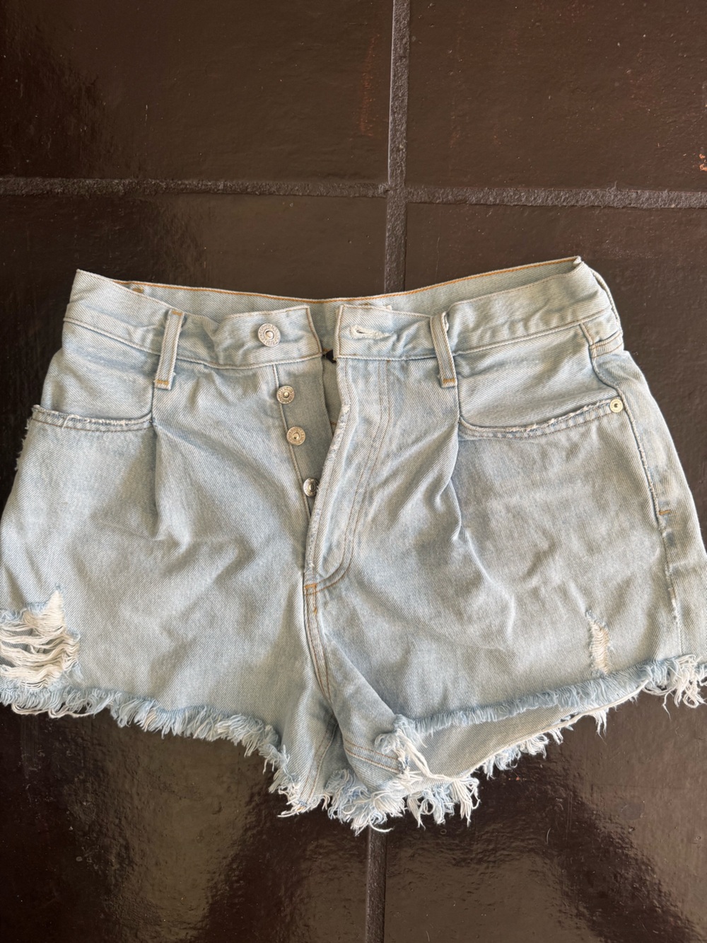 Citizens Of Humanity Light Blue Distressed Button-Front Denim Shorts
